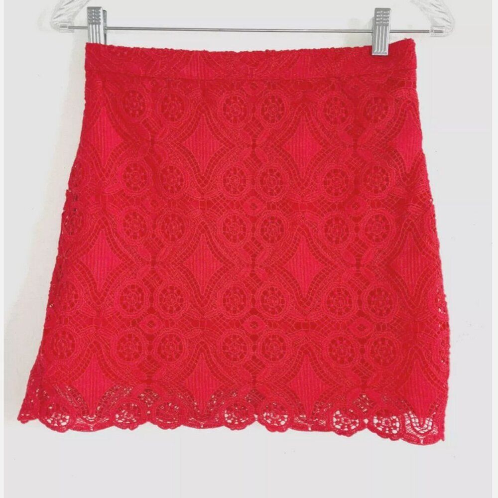 HOLLISTER sz 3 Lace Colorful Mini Skirt Lined Coral Pink-Red Short Juniors